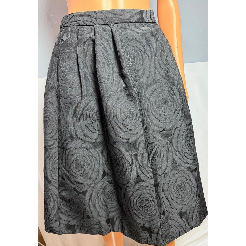 Calvin Klein Skirt NWT 8 Black Floral Rose Jacquard Pleated A-Line Midi Formal